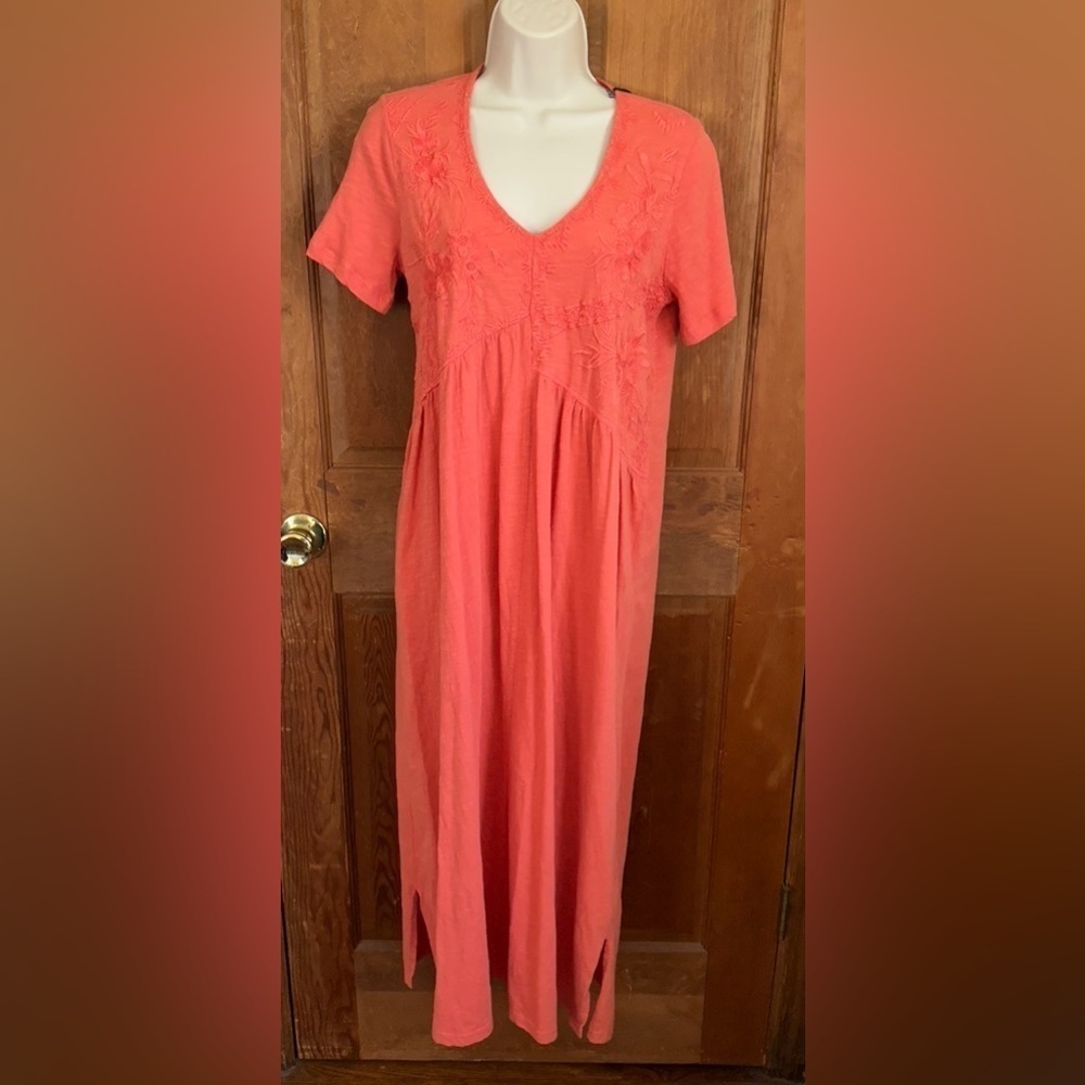 Caite Women’s Spicy Orange Embroidered Maxi Dress Size Small